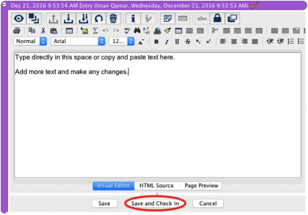 Check in text entry